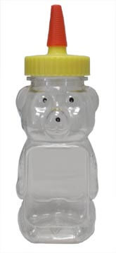 8 oz Clear Panel Squeeze Bear with Caps & Collars — 12 Pack